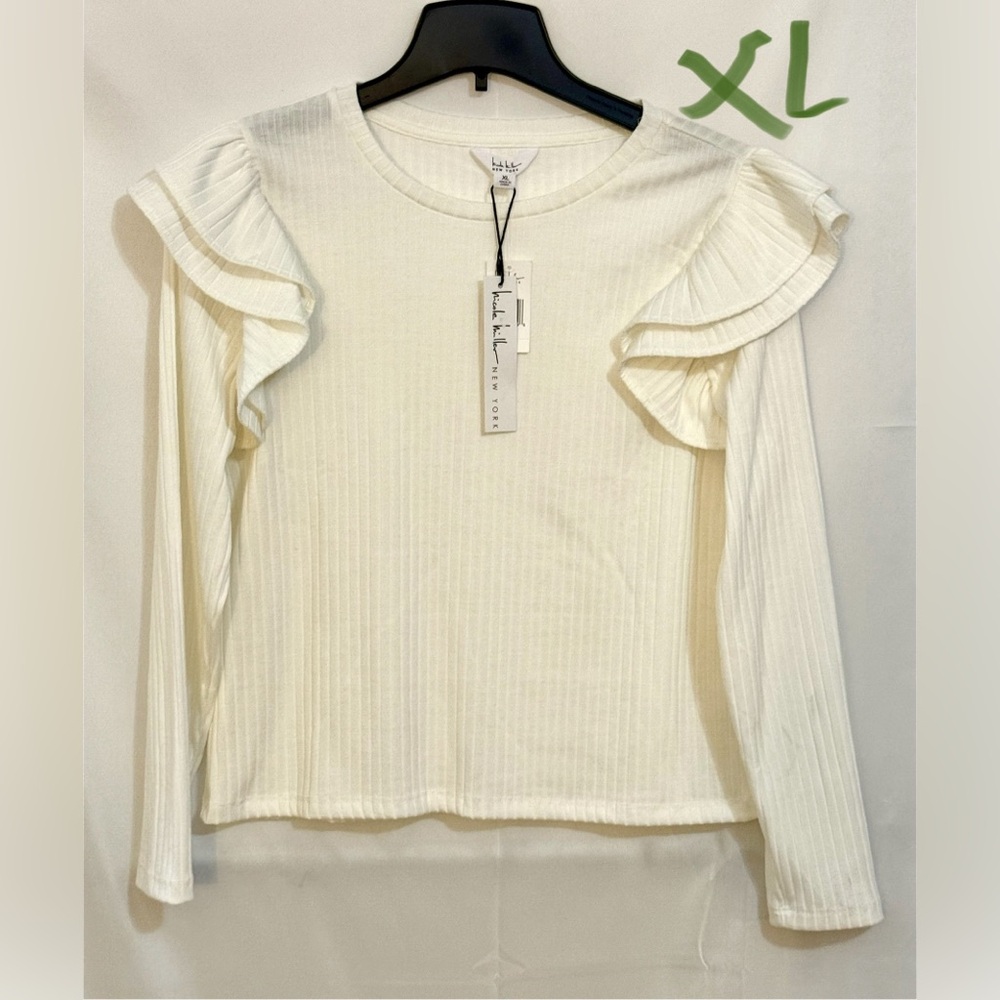 Nicole Miller Cream Ruffled Sweater Blouse